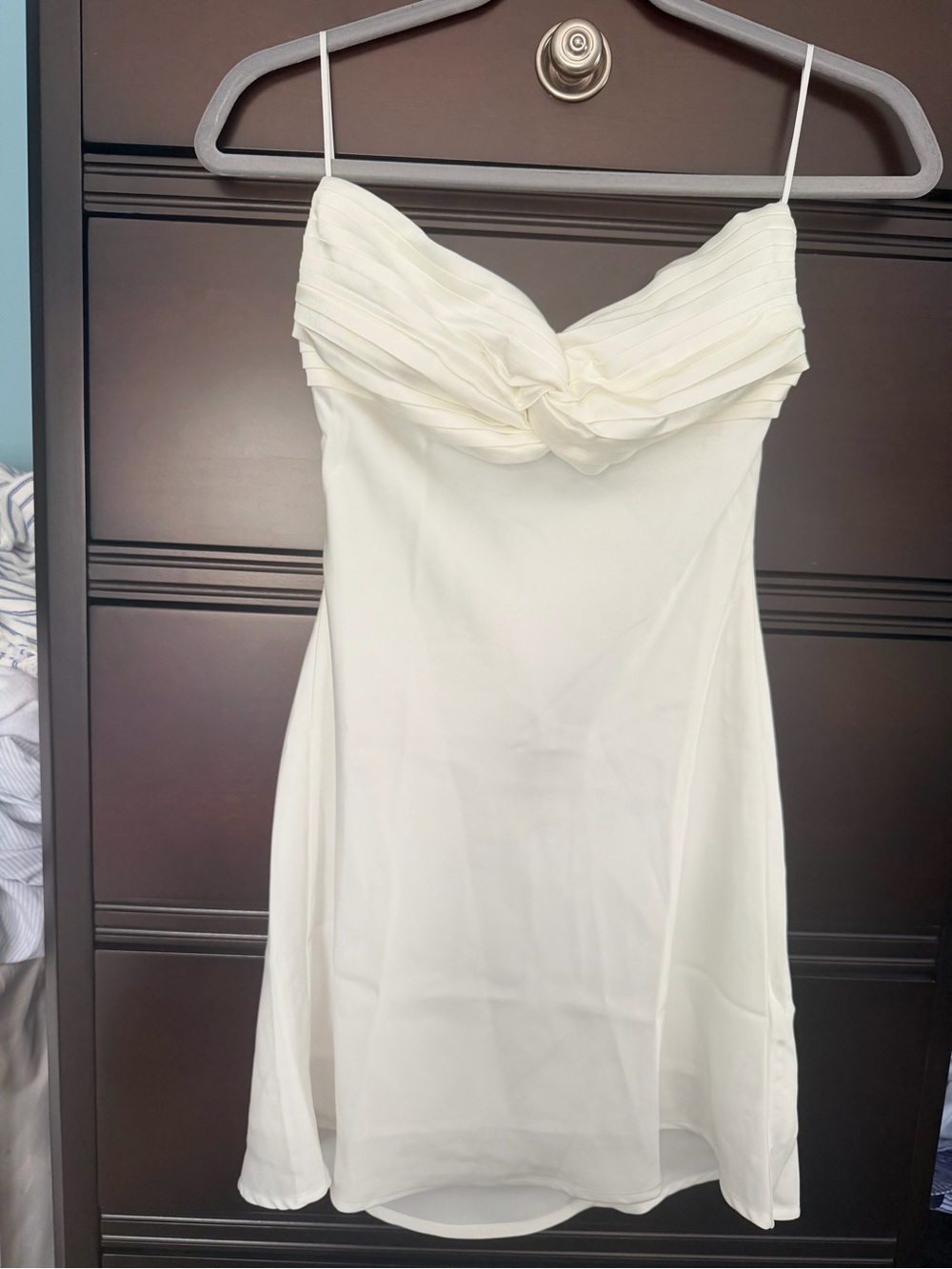 American Threads White Strapless Knot Bust Dress